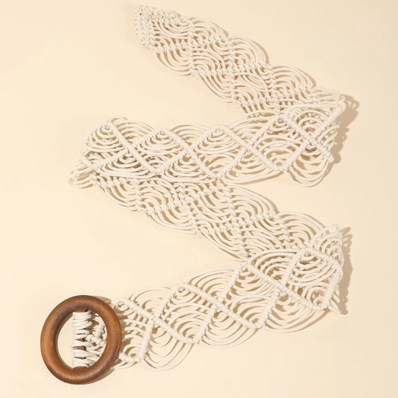 Boho Cream Circle Buckle Woven Belt - Picture 4 of 6